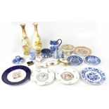 A group of decorative ceramics to include a Wedgwood blue jasper dip chamber stick,