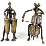 A pair of contemporary bronze sculptures depicting musicians,