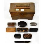 A 19th century sarcophagus tea caddy, lacking interior sections and containers,