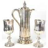 HENRY WILKINSON; a 19th century electroplated Communion engraved wine ewer of lobed form,