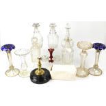 A large quantity of antique and modern glassware to include a pair of lustres with blue enamel and