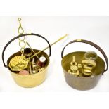 A large collection of various mixed brass ware to include Victorian and later brass weights
