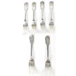 A set of six hallmarked silver 'Old English' pattern table forks,