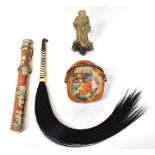 Various Oriental and African items to include a green carved hardstone figure of a sage on carved
