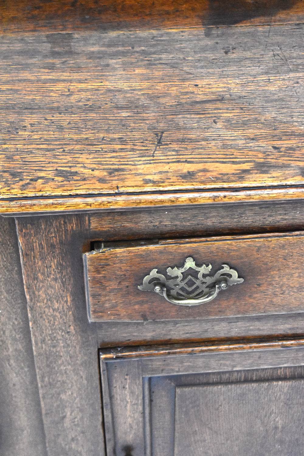 A George III style oak break-front sideboard comprising galleried back of three drawers above - Image 5 of 5