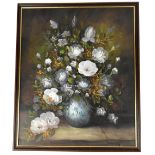 WILSON (?): acrylic on board, still life of flowers in a vase, signed lower right, 60 x 50cm,