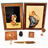 SORRENTO WARE ITALY; a pair of A Cuomo Co handcrafted inlaid wood picture panels,