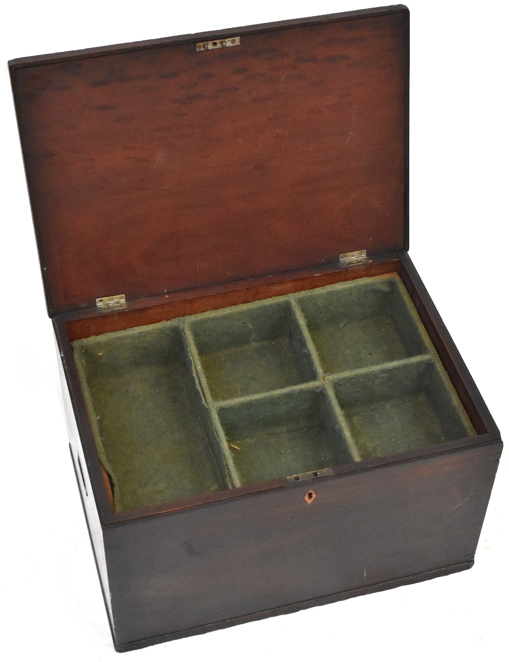 A 19th century stained pine campaign-style wine bottle travel case with hinged lid,