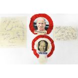 A card featuring numerous signatures to include George Best, Martin Peters, Trevor Francis,
