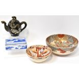 Various Oriental ceramics to include a late 19th century large Japanese Satsuma bowl decorated with