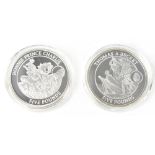 WESTMINSTER MINT; two historical characters proof £5 silver coins,