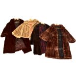 Three vintage fur coats, each with dark satin lining and a faux fur jacket (4).