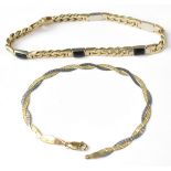 A gentlemen's 9ct gold flat curb bracelet with five white metal solidi links,