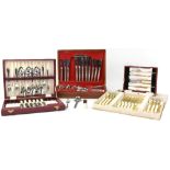 A quantity of cased flatware to include a Viners mahogany cased stainless steel six serving set of