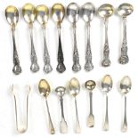 A collection of silver teaspoons to include Sterling silver teaspoons with partially gilt bowls and