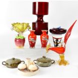 A small quantity of vintage glassware to include a retro ruby glass vase,