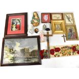 A group of ecclesiastical related items to include various religious prints,