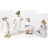 NAO; five figures of young girls in various poses, to include a reclining ballerina,