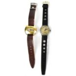 A vintage gold plated Uno digital wristwatch with oval dial, width excluding winding crown 35mm,
