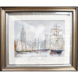 J L P (British 20th century); watercolour, 'Drying Sails Georges Dock Liverpool', monogrammed,