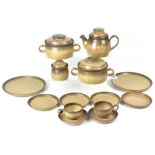 A quantity of Denby amber and brown drip glaze to include dinner plate, side plates, tureens,