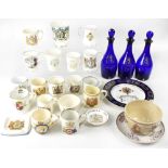 A quantity of decorative ceramics and glass to include a set of three Elizabeth II 1977