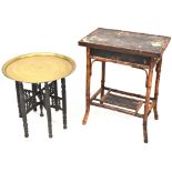 A Victorian bamboo fold-over card table top with Oriental decoration (af),