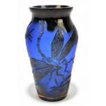 ZELENKA; a contemporary Czech cameo glass vase decorated with dragonflies on a blue ground, with