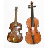 NEUNER & HORNSTEINER, MITTENWALD; a miniature violin, length of back 17.8cm, with a novelty oak