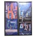 DOM BURKHALTER (born 1959); pair of oils on canvas, 'Greene Street, Soho, New York', and another