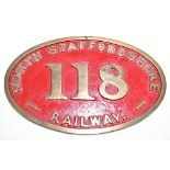 BEYER-PEACOCK & CO, MANCHESTER; a cast brass North Staffordshire Railway works plate numbered 118,
