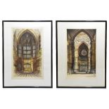 EDWARD SHARLAND; a pair of pencil signed etchings 'Burgos Cathedral' and 'Henry VIII Chapel,