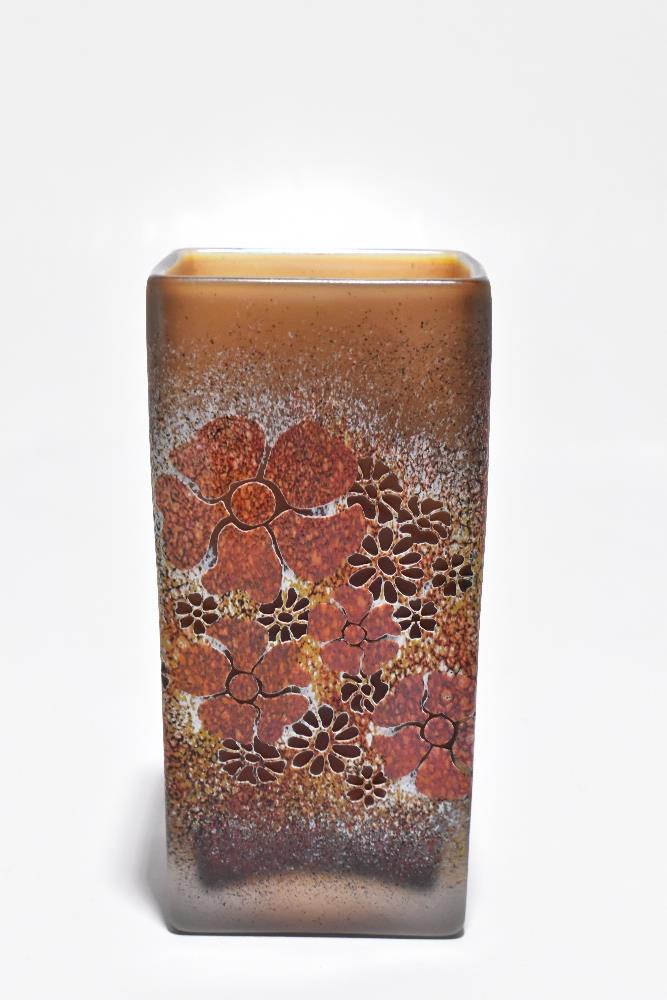ISLE OF WIGHT GLASS; an unusual cameo glass vase of rectangular form, with floral decoration in - Image 3 of 6