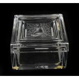 LALIQUE FRANCE; a clear and frosted glass trinket box and cover of square form, 'Duncan', signed