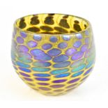 NORMAN STUART CLARKE; a contemporary iridescent glass bowl of waisted form, signed to rim, height