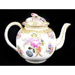 MEISSEN; a late 19th century bullet teapot, with hand painted floral decoration and gilt scrolling