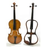 An interesting full-size mute violin, length of back 36cm, with another similar example (2).