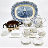 MASON'S; an ironstone china blue and white meat plate decorated with 'American Marine' pattern,