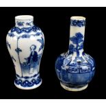 A late 19th century Chinese blue and white vase of bulbous form with cylindrical neck decorated with