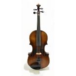 A full-size German violin, Amati copy with label 'Nicolaus Amati', the one-piece back 36.4cm,