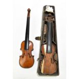 An interesting pochette violin, length of back 20.2cm, with typically long neck, overall length