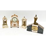 CHATEAUBRIANT; an Art Deco marble and painted spelter figural eight day mantel clock, height 40cm, a