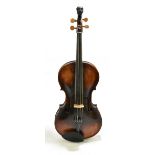 A full-size German viola, the two-piece back with geometric inlay to top and bottom, length 43cm,