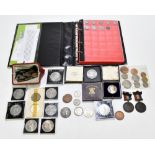 A small collection of assorted coinage including a George II silver half crown, diameter 2.2cm, a