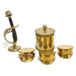 A group of assorted Trench Art including a candlestick made from the grip and partial blade of a