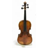 A full-size German violin with two-piece back length 35.7cm, Stradivarius copy with typical label,