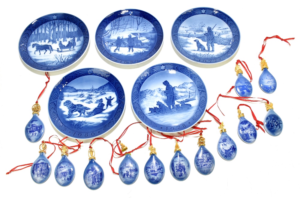 ROYAL COPENHAGEN; a collection of fifty assorted Christmas plates and a group of thirteen
