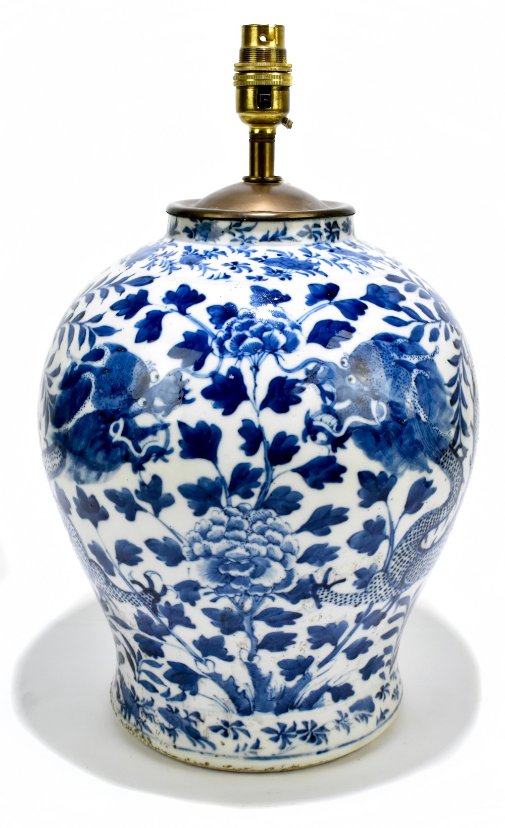 A 19th century Chinese blue and white porcelain vase converted to a table lamp, painted with a