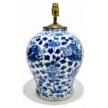 A 19th century Chinese blue and white porcelain vase converted to a table lamp, painted with a