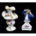 MEISSEN; a early 20th century miniature vase with floral decoration, height 5cm and a Meissen